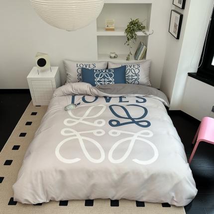 91家纺网 家纺一手货源 找家纺 摩卡 2024新款亲肤四季棉四季款现代简约系列四件套 至爱-蓝灰