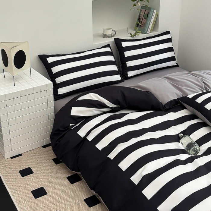 91家纺网 家纺一手货源 找家纺 摩卡 2024新款亲肤四季棉四季款现代简约系列四件套 周末-黑