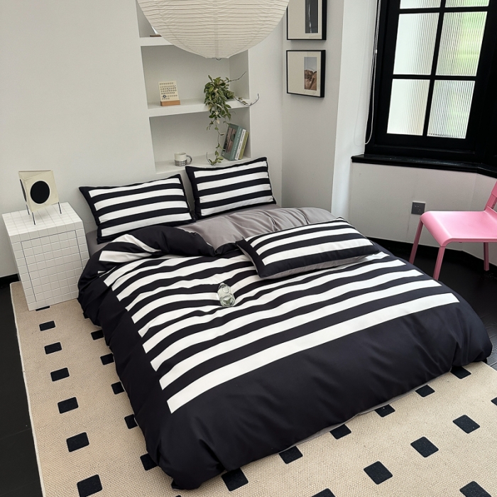 91家纺网 家纺一手货源 找家纺 摩卡 2024新款亲肤四季棉四季款现代简约系列四件套 周末-黑