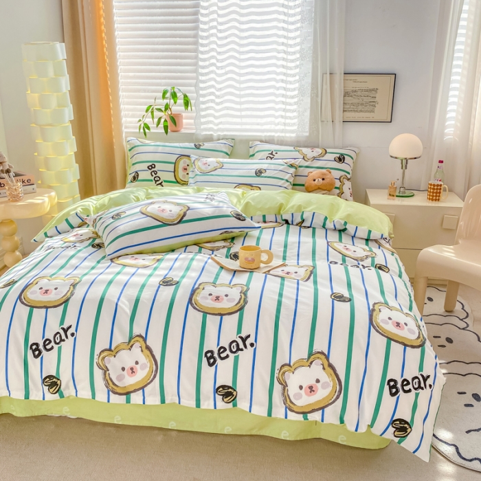 91家纺网 家纺一手货源 找家纺 黑马家居 2025新款全棉喷气13070印花四件套 元气小熊