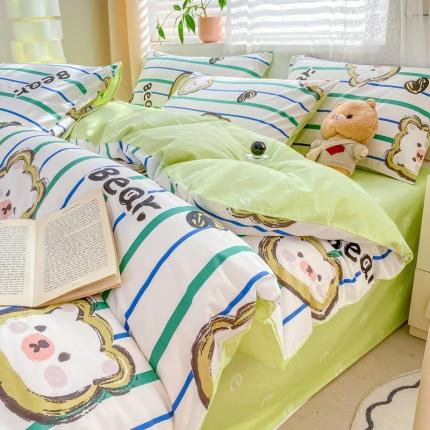 黑马家居 2025新款全棉喷气13070印花四件套 元气小熊
