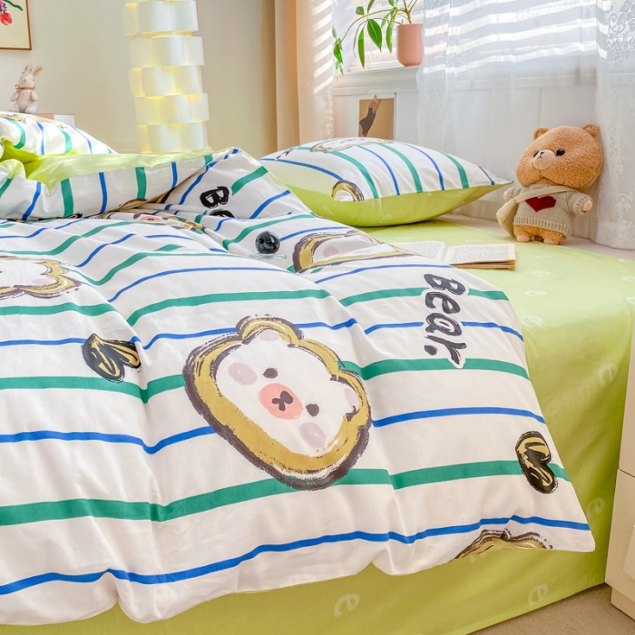 91家纺网 家纺一手货源 找家纺 黑马家居 2025新款全棉喷气13070印花四件套 元气小熊