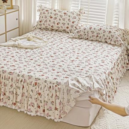 91家纺网 家纺一手货源 找家纺 （总）罗艺轩 2024新款全棉花边床笠式夹棉床裙三件套-波赛尔庄园