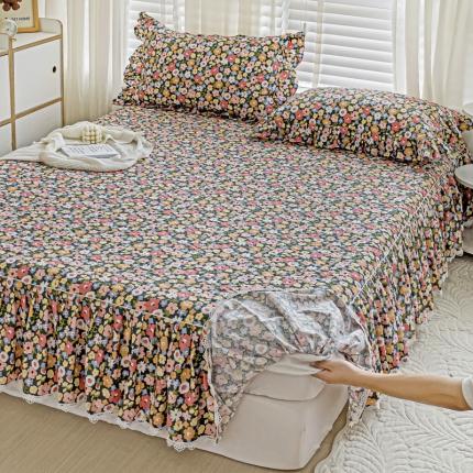 91家纺网 家纺一手货源 找家纺 （总）罗艺轩 2024新款全棉花边床笠式夹棉床裙三件套-波赛尔庄园