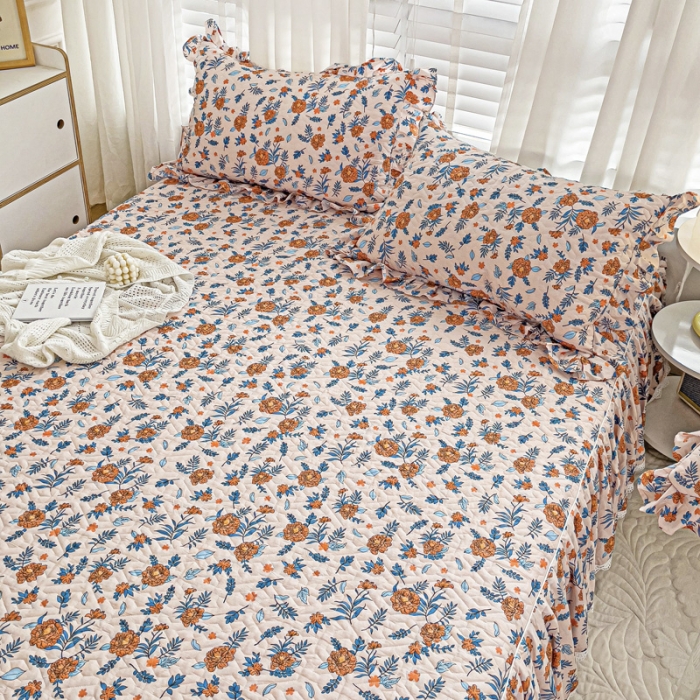 91家纺网 家纺一手货源 找家纺 罗艺轩 2024新款全棉花边床笠式夹棉床裙三件套波塞尔庄园丹尼斯