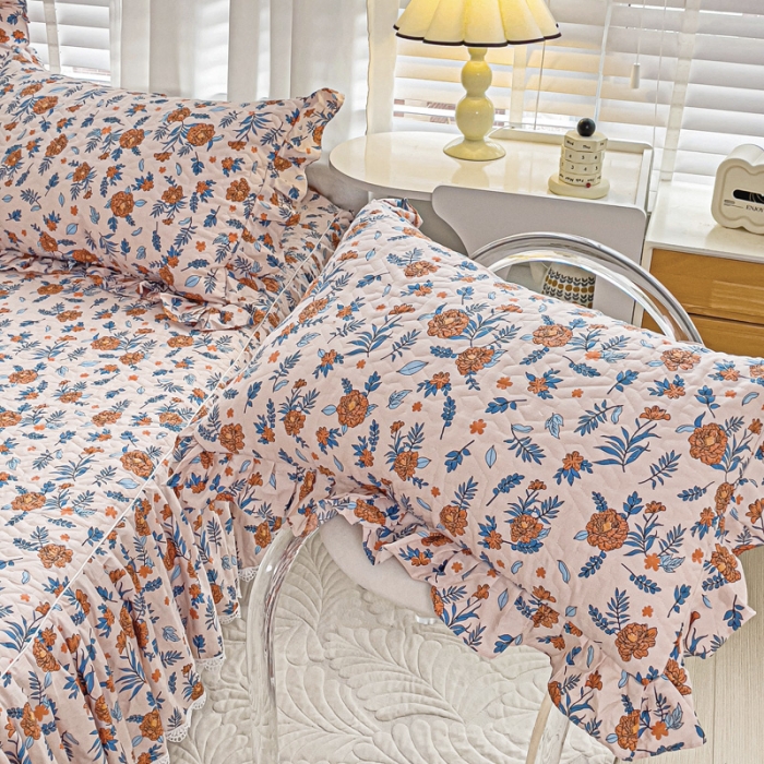 91家纺网 家纺一手货源 找家纺 罗艺轩 2024新款全棉花边床笠式夹棉床裙三件套波塞尔庄园丹尼斯