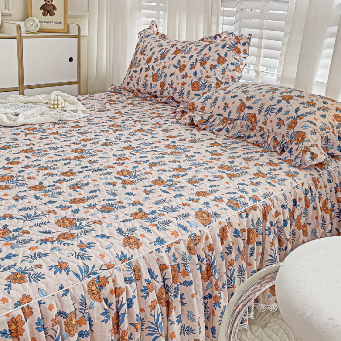 91家纺网 家纺一手货源 找家纺 罗艺轩 2024新款全棉花边床笠式夹棉床裙三件套波塞尔庄园丹尼斯