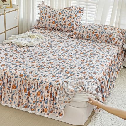 罗艺轩 2024新款全棉花边床笠式夹棉床裙三件套波塞尔庄园丹尼斯