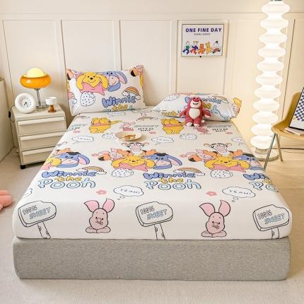 91家纺网 家纺一手货源 找家纺 莎臣豹 2025新款云小棉印花单品床笠二三件套 快乐维尼