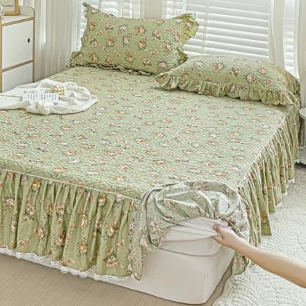 罗艺轩 2024新款全棉花边床笠式夹棉床裙三件套波塞尔庄园花枝雅韵