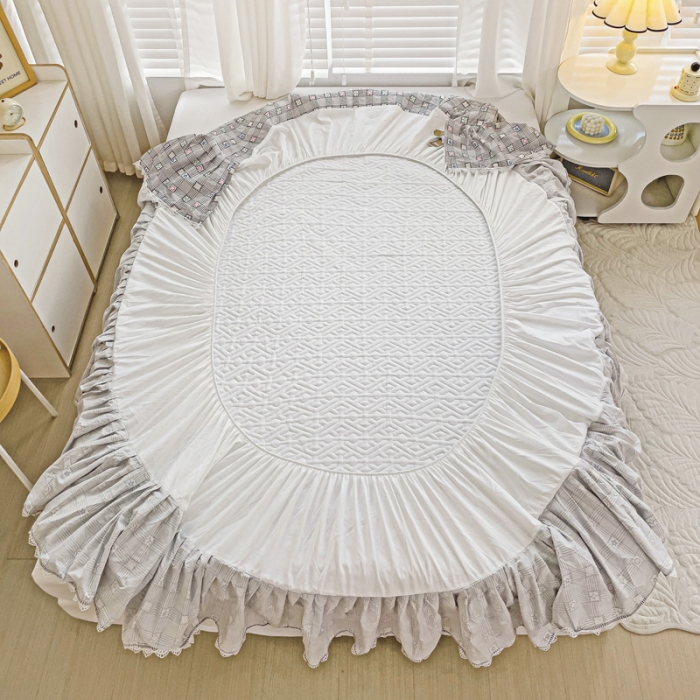 91家纺网 家纺一手货源 找家纺 罗艺轩 2024新款全棉花边床笠式夹棉床裙三件套波塞尔庄园路易