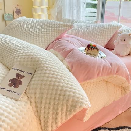91家纺网 家纺一手货源 找家纺 （总）莱米 2023新款直播爆款牛奶绒豆豆绒四件套高克重豆豆绒四件套