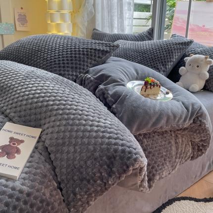 91家纺网 家纺一手货源 找家纺 （总）莱米 2023新款直播爆款牛奶绒豆豆绒四件套高克重豆豆绒四件套