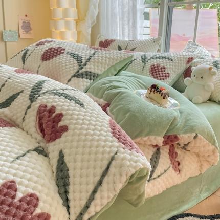 91家纺网 家纺一手货源 找家纺 （总）莱米 2023新款直播爆款牛奶绒豆豆绒四件套高克重豆豆绒四件套