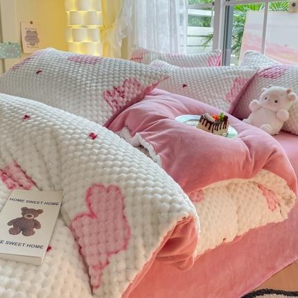 91家纺网 家纺一手货源 找家纺 （总）莱米 2023新款直播爆款牛奶绒豆豆绒四件套高克重豆豆绒四件套