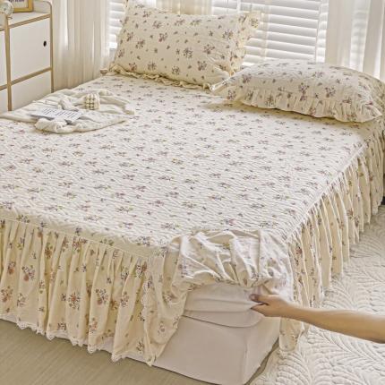 罗艺轩 2024新款全棉花边床笠式夹棉床裙三件套波塞尔庄园清韵幽香