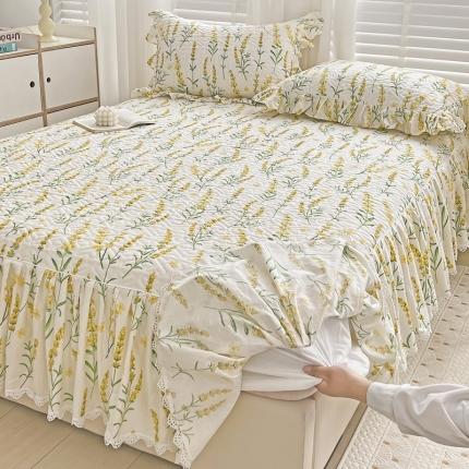 91家纺网 家纺一手货源 找家纺 罗艺轩 2024新款全棉花边床笠式夹棉床裙三件套波赛尔庄园-飘絮