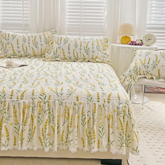 91家纺网 家纺一手货源 找家纺 罗艺轩 2024新款全棉花边床笠式夹棉床裙三件套波赛尔庄园-飘絮