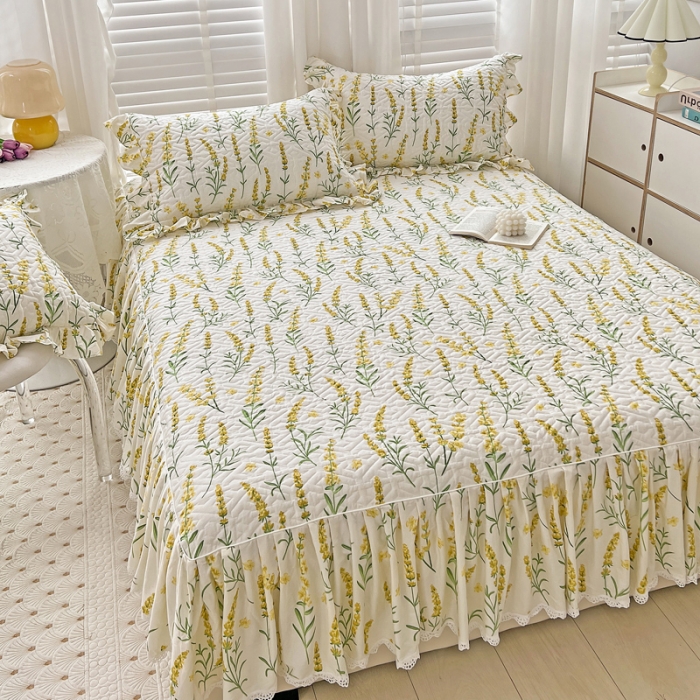 91家纺网 家纺一手货源 找家纺 罗艺轩 2024新款全棉花边床笠式夹棉床裙三件套波赛尔庄园-飘絮