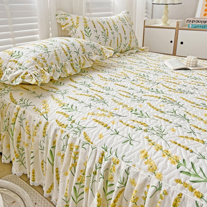 91家纺网 家纺一手货源 找家纺 罗艺轩 2024新款全棉花边床笠式夹棉床裙三件套波赛尔庄园-飘絮