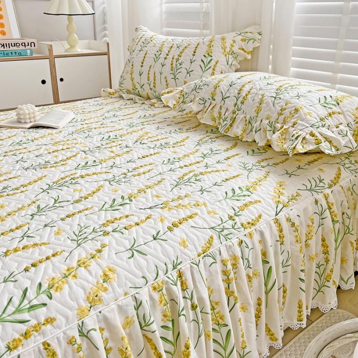 91家纺网 家纺一手货源 找家纺 罗艺轩 2024新款全棉花边床笠式夹棉床裙三件套波赛尔庄园-飘絮