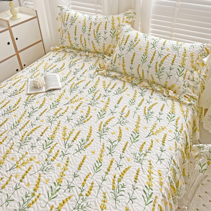 91家纺网 家纺一手货源 找家纺 罗艺轩 2024新款全棉花边床笠式夹棉床裙三件套波赛尔庄园-飘絮