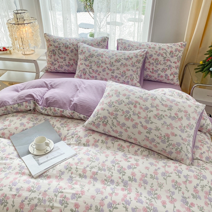 91家纺网 家纺一手货源 找家纺 赫然 2026新款A类针织水洗双层纱单枕套 花开富贵