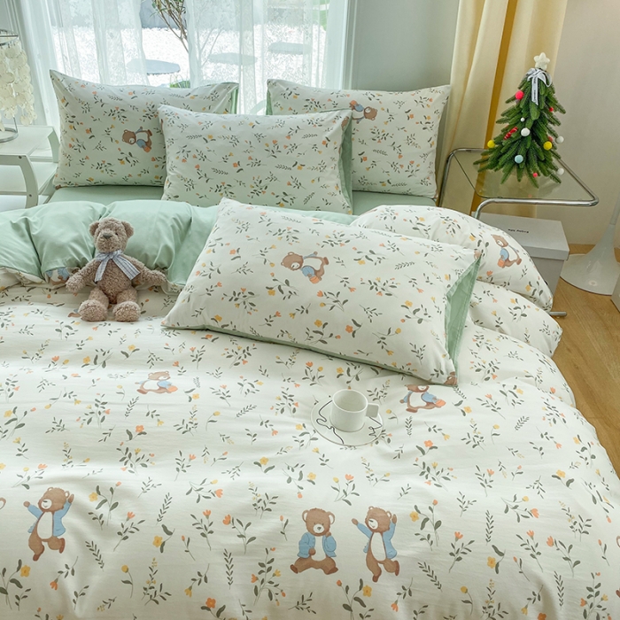 91家纺网 家纺一手货源 找家纺 赫然 2026新款A类针织水洗双层纱单枕套 小熊园长