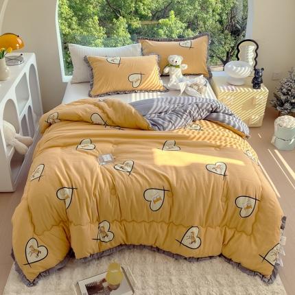 91家纺网 家纺一手货源 找家纺 典冠 2024新款有氧提花竺节棉双层纱大豆被春秋被冬被 爱马橙