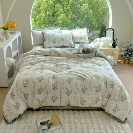 91家纺网 家纺一手货源 找家纺 典冠 2024新款有氧提花竺节棉双层纱大豆被春秋被冬被 绿野仙踪