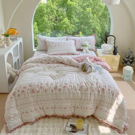 91家纺网 家纺一手货源 找家纺 典冠 2024新款有氧提花竺节棉双层纱大豆被春秋被冬被 南法假日