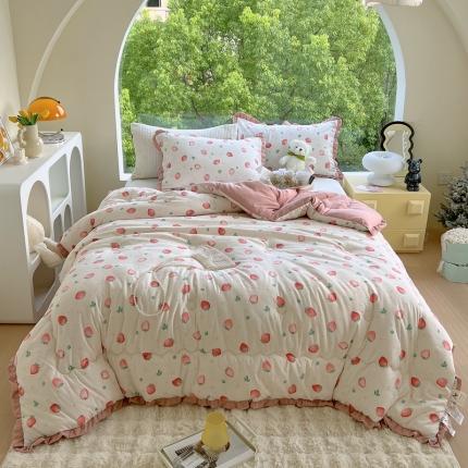 典冠 2024新款有氧提花竺节棉双层纱大豆被春秋被冬被 草莓