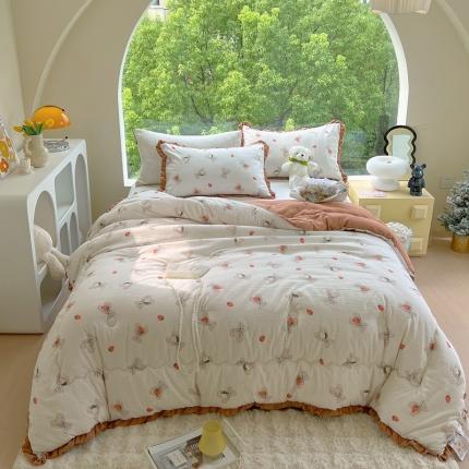 典冠 2024新款有氧提花竺节棉双层纱大豆被春秋被冬被 草莓熊