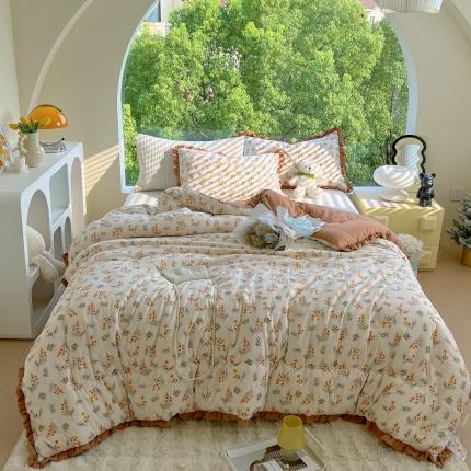 典冠 2024新款有氧提花竺节棉双层纱大豆被春秋被冬被 花海