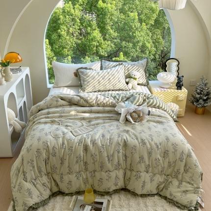 典冠 2024新款有氧提花竺节棉双层纱大豆被春秋被冬被 木兮