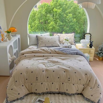 典冠 2024新款有氧提花竺节棉双层纱大豆被春秋被冬被 心心相印