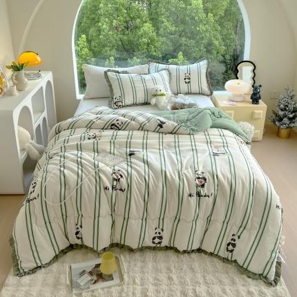 典冠 2024新款有氧提花竺节棉双层纱大豆被春秋被冬被 熊猫乐园