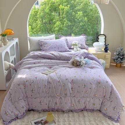 典冠 2024新款有氧提花竺节棉双层纱大豆被春秋被冬被 紫葡萄