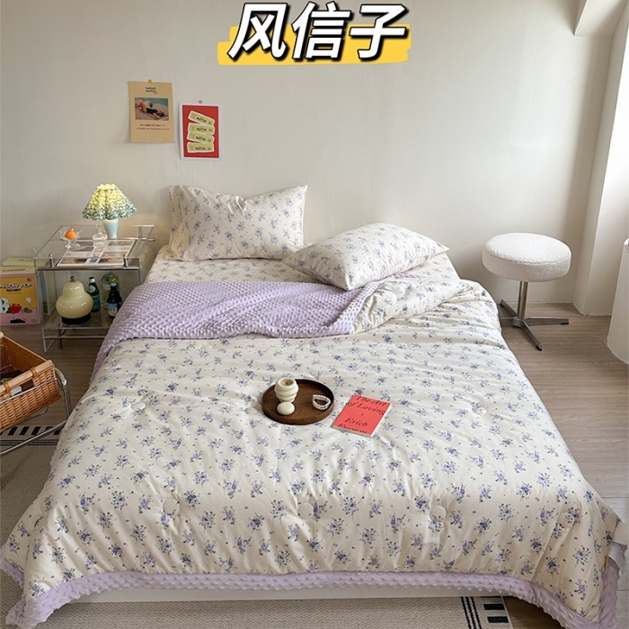 91家纺网 家纺一手货源 找家纺 星期八 2023新款复古碎花全棉豆豆春秋被四件套 风信子