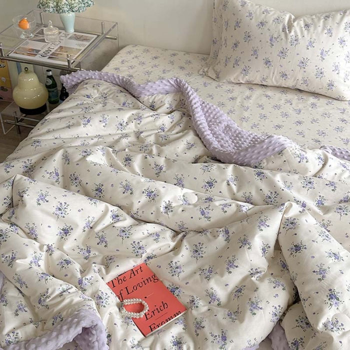 91家纺网 家纺一手货源 找家纺 星期八 2023新款复古碎花全棉豆豆春秋被四件套 风信子