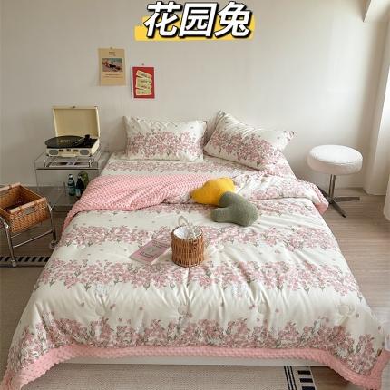 星期八 2023新款复古碎花全棉豆豆春秋被四件套 花园兔