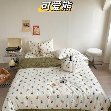 星期八 2023新款复古碎花全棉豆豆春秋被四件套 可爱熊