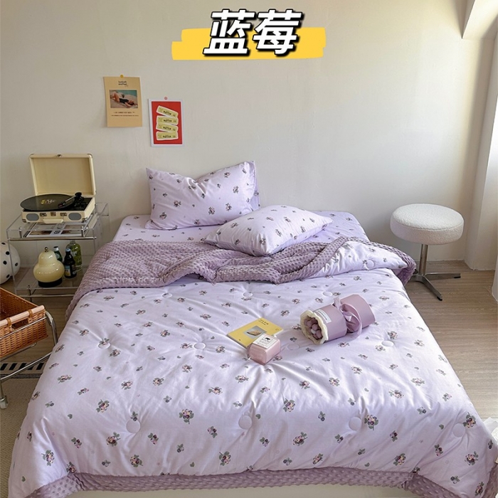91家纺网 家纺一手货源 找家纺 星期八 2023新款复古碎花全棉豆豆春秋被四件套 蓝莓