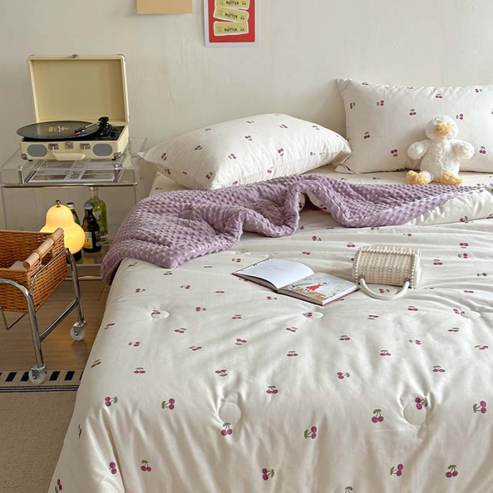 91家纺网 家纺一手货源 找家纺 星期八 2023新款复古碎花全棉豆豆春秋被四件套 小樱桃