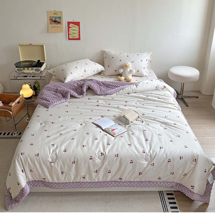 91家纺网 家纺一手货源 找家纺 星期八 2023新款复古碎花全棉豆豆春秋被四件套 小樱桃