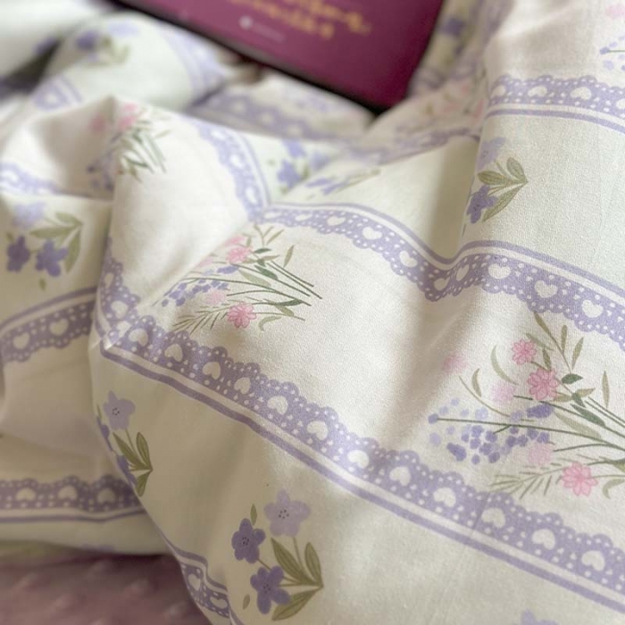 91家纺网 家纺一手货源 找家纺 星期八 2023新款复古碎花全棉豆豆春秋被四件套 薰衣草