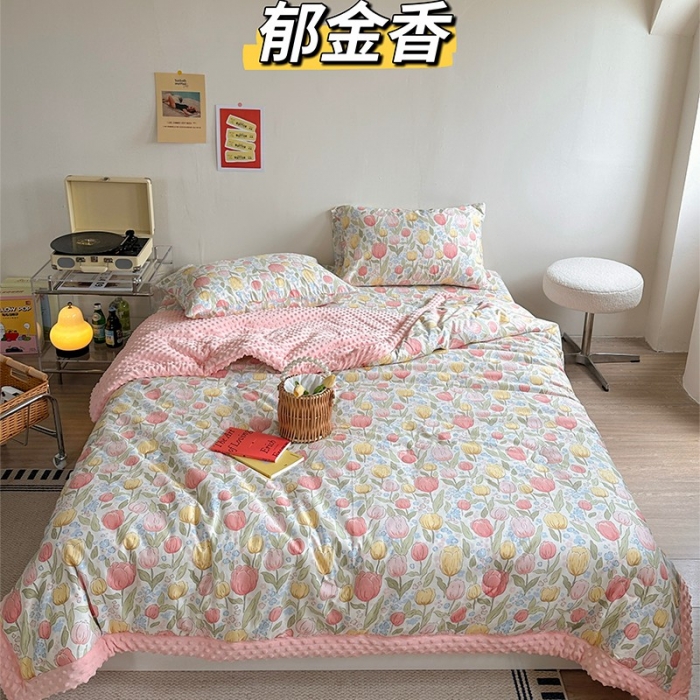 91家纺网 家纺一手货源 找家纺 星期八 2023新款复古碎花全棉豆豆春秋被四件套 郁金香