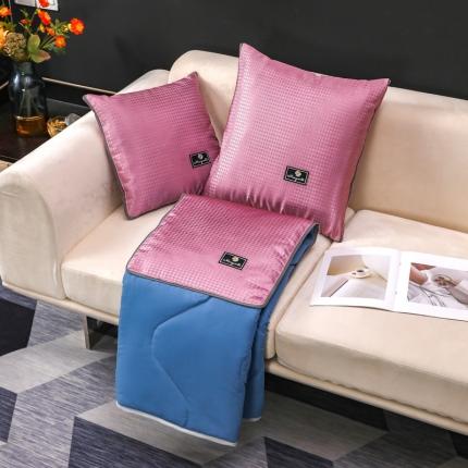 91家纺网 家纺一手货源 找家纺 伊可爱抱枕被 2023新款天丝凉感提花多针抱枕被 千鸟格-玫粉色