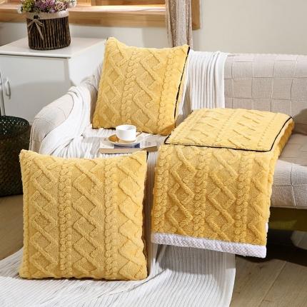 91家纺网 家纺一手货源 找家纺 伊可爱抱枕被 2023新款塔芙绒提花抱枕被毛毯 雅致姜黄