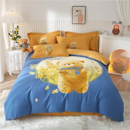 91家纺网 家纺一手货源 找家纺 沐白家居 2023全棉大版生态磨毛四件套 迷你花园-兰